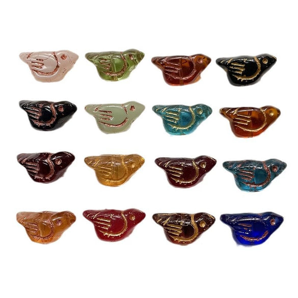 Wholesale Loose Beads Jewelry Accessories Glass Glazed Bird Pattern Retro Diy Handmade Bracelet Necklace