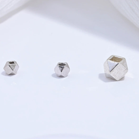 Wholesale Loose Beads S925 Sterling Silver Multisided Faceted Rhombus Handmade Electroplated Diy Bracelet Necklace Accessories