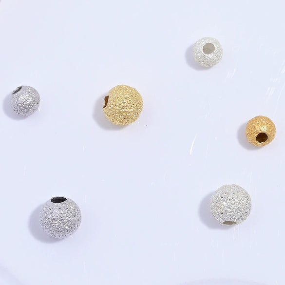 Wholesale Loose Beads Silver S925 Sterling Glitter Sand Frosted Baby's Breath Electroplated Round Beads Accessories
