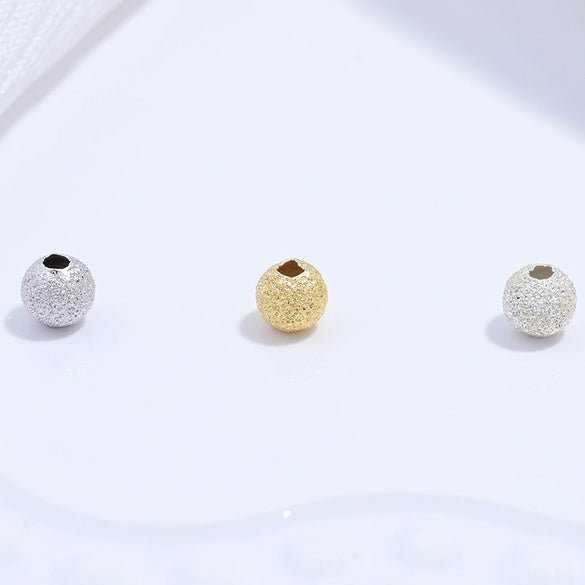 Wholesale Loose Beads Silver S925 Sterling Glitter Sand Frosted Baby's Breath Electroplated Round Beads Accessories