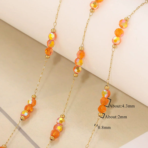 Wholesale Loose Chain Stainless Steel Fantasy Colorful Crystal Spacer Real Gold Electroplated Handmade
