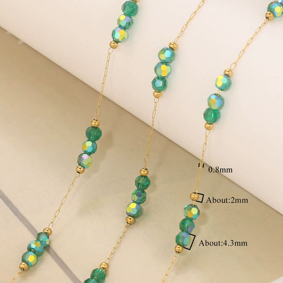 Wholesale Loose Chain Stainless Steel Fantasy Colorful Crystal Spacer Real Gold Electroplated Handmade