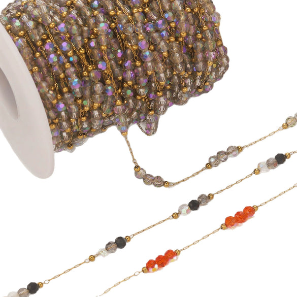 Wholesale Loose Chain Stainless Steel Fantasy Colorful Crystal Spacer Real Gold Electroplated Handmade