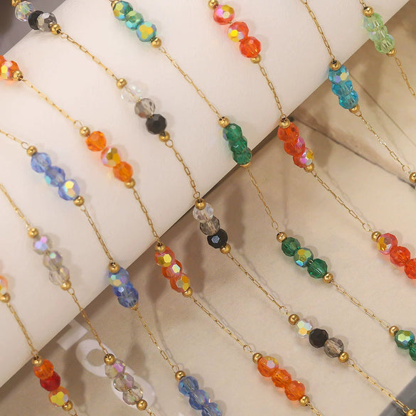 Wholesale Loose Chain Stainless Steel Fantasy Colorful Crystal Spacer Real Gold Electroplated Handmade