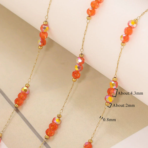 Wholesale Loose Chain Stainless Steel Fantasy Colorful Crystal Spacer Real Gold Electroplated Handmade