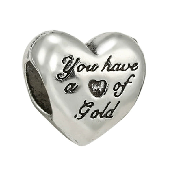 Wholesale Loose Metal Heartshaped Vintage Silver Beads With Totem Pattern For Diy Pendant Electroplating Treatment Suitable For Boys And Girls