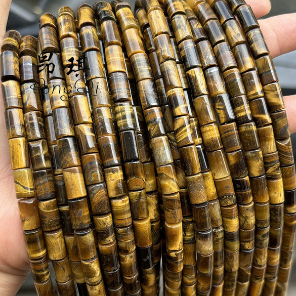 Wholesale Loose Natural Stone Tiger's Eye Cylindrical Tube Beads For Diy Jewelry Accessories Polished