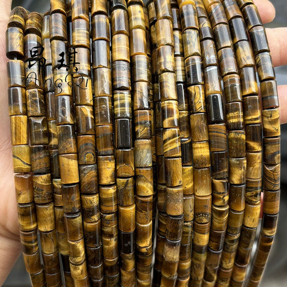 Wholesale Loose Natural Stone Tiger's Eye Cylindrical Tube Beads For Diy Jewelry Accessories Polished