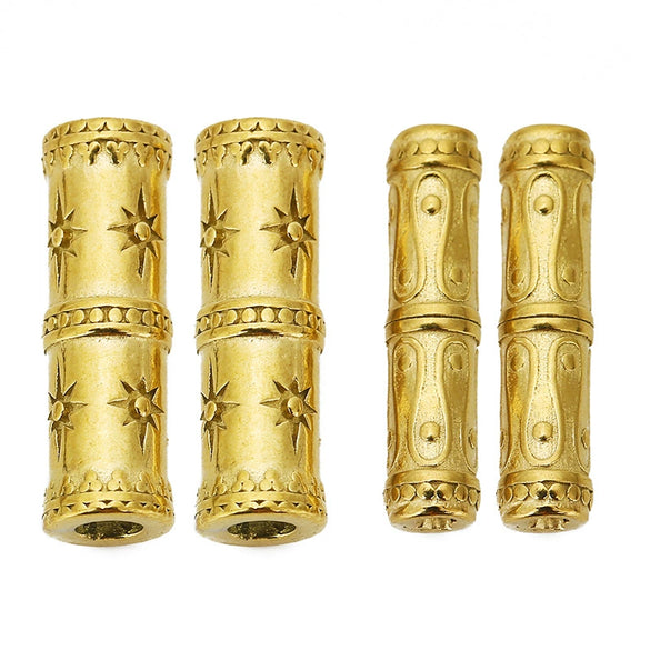 Wholesale Loose Stainless Steel Bamboo And Barrel Beads With Carved Flower Pattern For Necklace Diy Pendant Accessories Electroplated