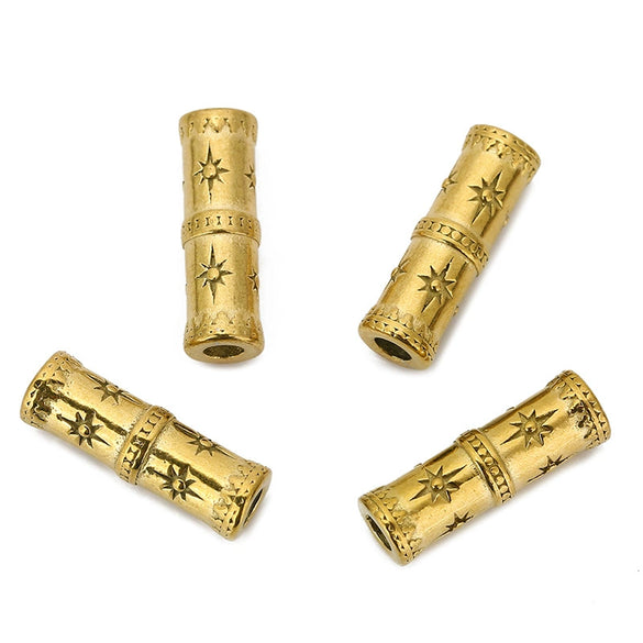 Wholesale Loose Stainless Steel Bamboo And Barrel Beads With Carved Flower Pattern For Necklace Diy Pendant Accessories Electroplated