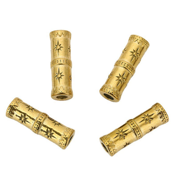 Wholesale Loose Stainless Steel Bamboo And Barrel Beads With Carved Flower Pattern For Necklace Diy Pendant Accessories Electroplated