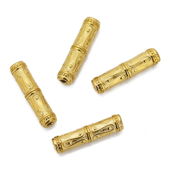 Wholesale Loose Stainless Steel Bamboo And Barrel Beads With Carved Flower Pattern For Necklace Diy Pendant Accessories Electroplated