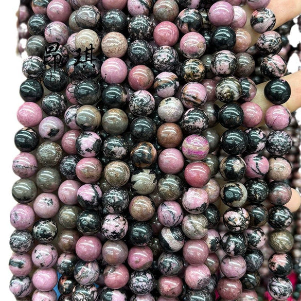 Wholesale Loose Stone Round Beads For Jewelry Accessories Natural Black Line Red Grain Stone Polished