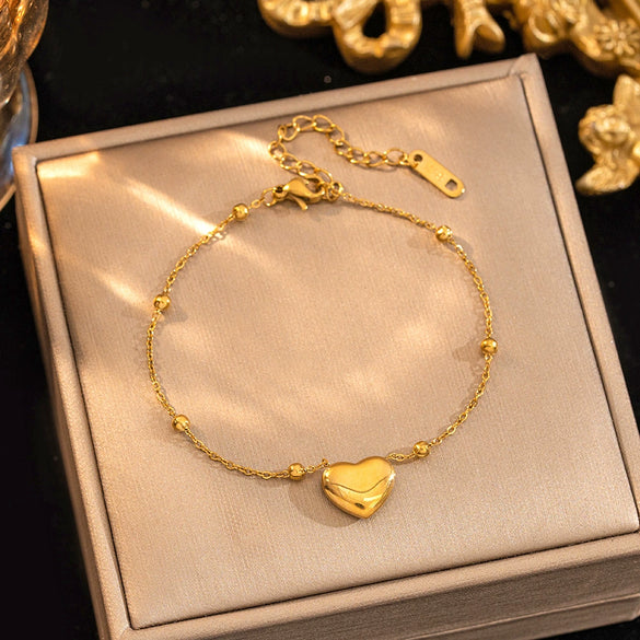 Wholesale Love Bracelet Titanium Steel Heart Shape Simple Style 18K Gold Plated Fine Jewelry