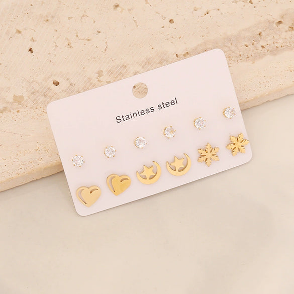 Wholesale Love Butterfly Earrings With Rhinestone Eyes Stainless Steel Jewelry Crown Heart Star Pattern Electroplated For Women