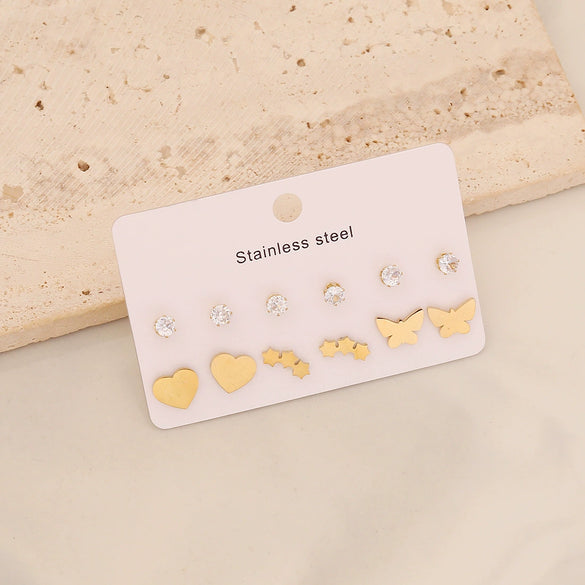 Wholesale Love Butterfly Earrings With Rhinestone Eyes Stainless Steel Jewelry Crown Heart Star Pattern Electroplated For Women