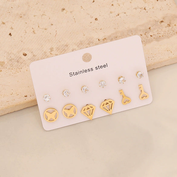 Wholesale Love Butterfly Earrings With Rhinestone Eyes Stainless Steel Jewelry Crown Heart Star Pattern Electroplated For Women
