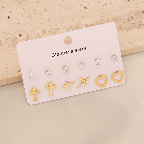 Wholesale Love Butterfly Earrings With Rhinestone Eyes Stainless Steel Jewelry Crown Heart Star Pattern Electroplated For Women
