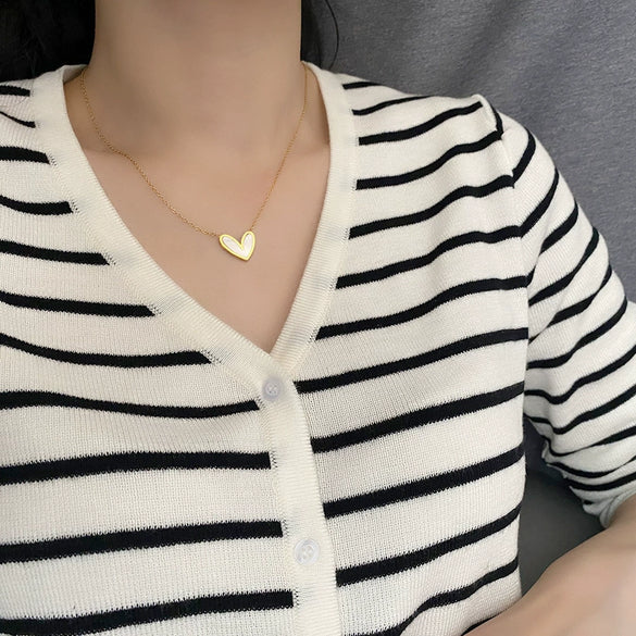 Wholesale Love Fritillaria Heart Shape Titanium Steel Electroplated Pendant Necklace And Earrings Jewelry For Women