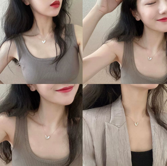 Wholesale Love Fritillaria Heart Shape Titanium Steel Electroplated Pendant Necklace And Earrings Jewelry For Women