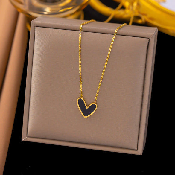 Wholesale Love Fritillaria Heart Shape Titanium Steel Electroplated Pendant Necklace And Earrings Jewelry For Women