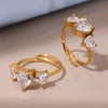 Wholesale Love Heart Geometric Ultra Flash Zircon Stainless Steel Opening Adjustable Light Luxury Style Ring With Electroplating