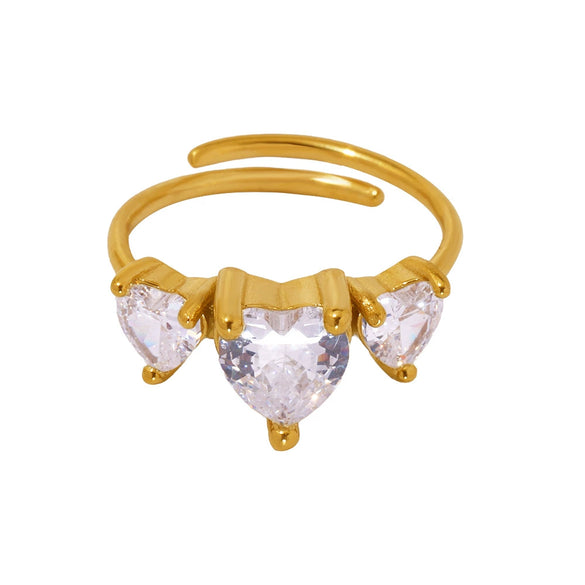 Wholesale Love Heart Geometric Ultra Flash Zircon Stainless Steel Opening Adjustable Light Luxury Style Ring With Electroplating