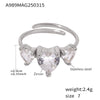 Wholesale Love Heart Geometric Ultra Flash Zircon Stainless Steel Opening Adjustable Light Luxury Style Ring With Electroplating