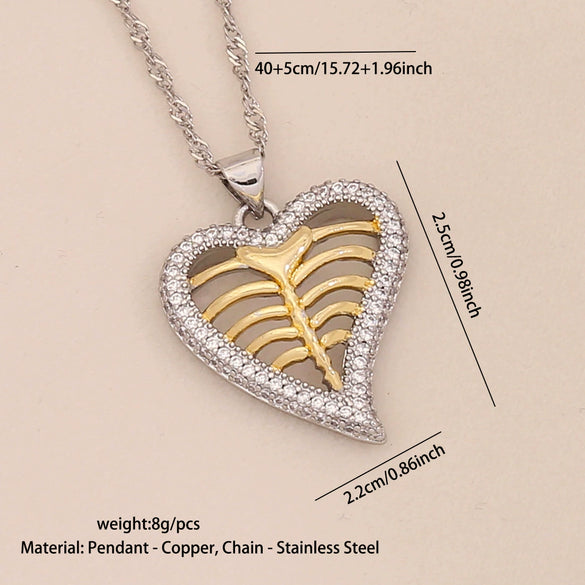 Wholesale Love Heart Shape Pendant Necklace In Copper With Double Color Matching Fashion Temperament Stainless Steel Chain
