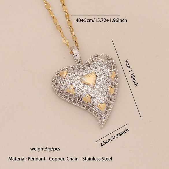 Wholesale Love Heart Shape Pendant Necklace In Copper With Double Color Matching Fashion Temperament Stainless Steel Chain