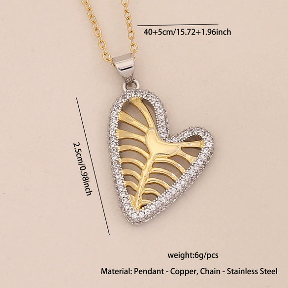 Wholesale Love Heart Shape Pendant Necklace In Copper With Double Color Matching Fashion Temperament Stainless Steel Chain