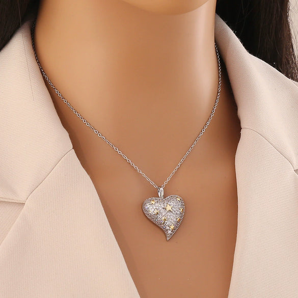 Wholesale Love Heart Shape Pendant Necklace In Copper With Double Color Matching Fashion Temperament Stainless Steel Chain