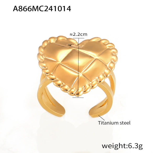 Wholesale Love Heartshaped Rhomboid Open Ring For Women In Fashion Style Titanium Steel 18K Gold Plated