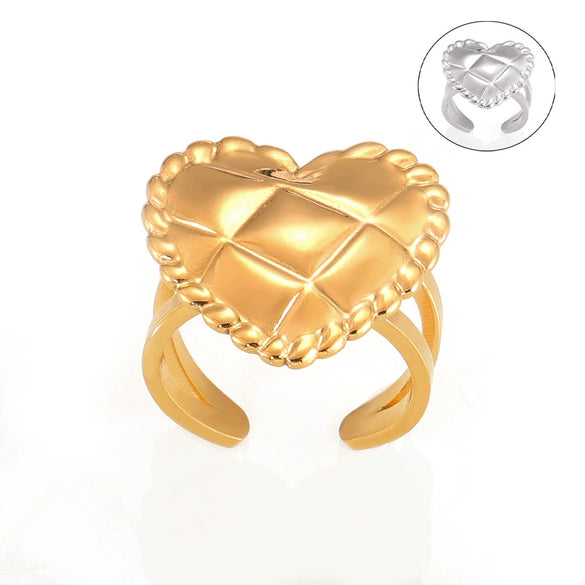 Wholesale Love Heartshaped Rhomboid Open Ring For Women In Fashion Style Titanium Steel 18K Gold Plated