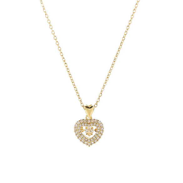 Wholesale Love Hollow Diamond Embedded Peach Heart Titanium Steel Clavicle Necklace For Women