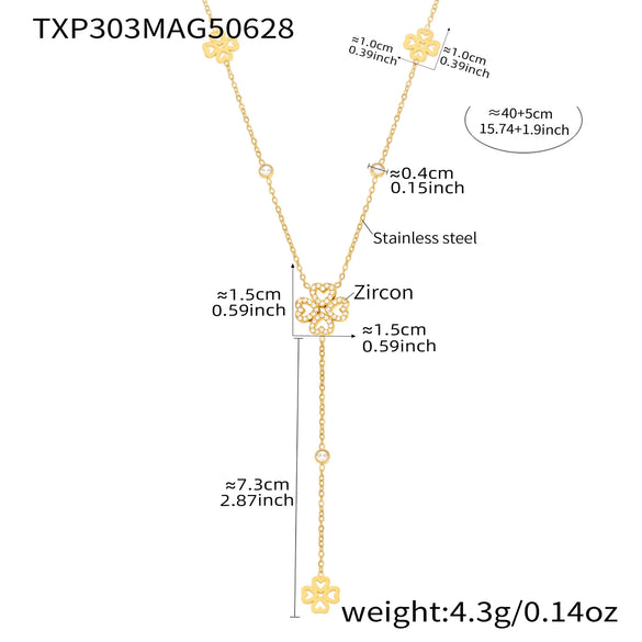 Wholesale Love Lucky Fourleaf Flower Tassel Collarbone Necklace And Bracelet Set In Stainless Steel With Electroplating For Women