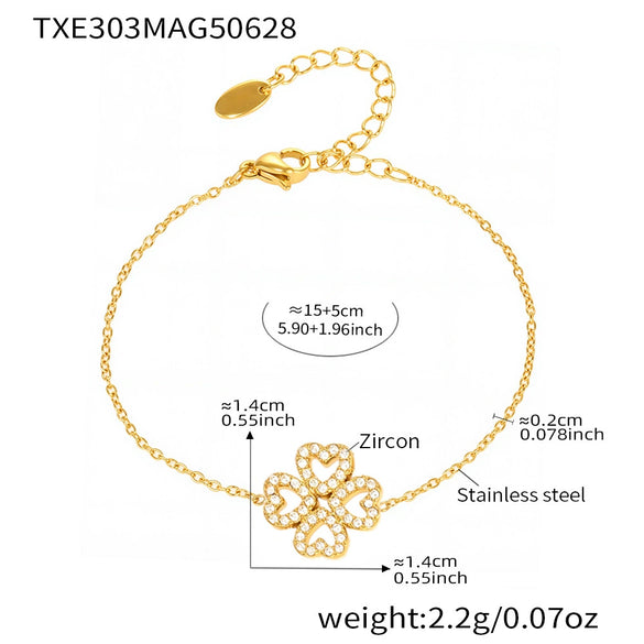 Wholesale Love Lucky Fourleaf Flower Tassel Collarbone Necklace And Bracelet Set In Stainless Steel With Electroplating For Women