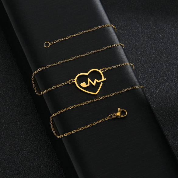 Wholesale Love Pendant Electrocardiogram Heartbeat Titanium Steel Necklace With Electroplating Polishing For Ladies