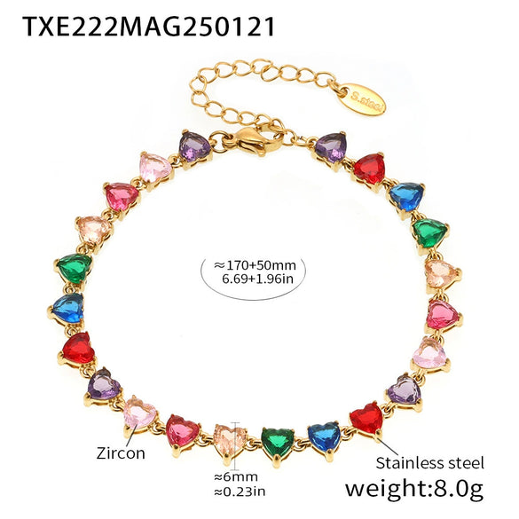 Wholesale Love Shaped 5A Zircon Inlaid Titanium Steel Clavicle Necklace And Bracelet Jewelry Suit With Electroplating For Women