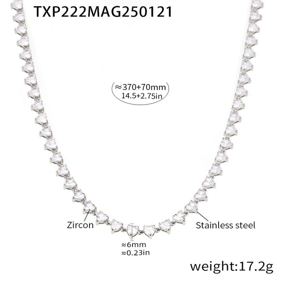 Wholesale Love Shaped 5A Zircon Inlaid Titanium Steel Clavicle Necklace And Bracelet Jewelry Suit With Electroplating For Women