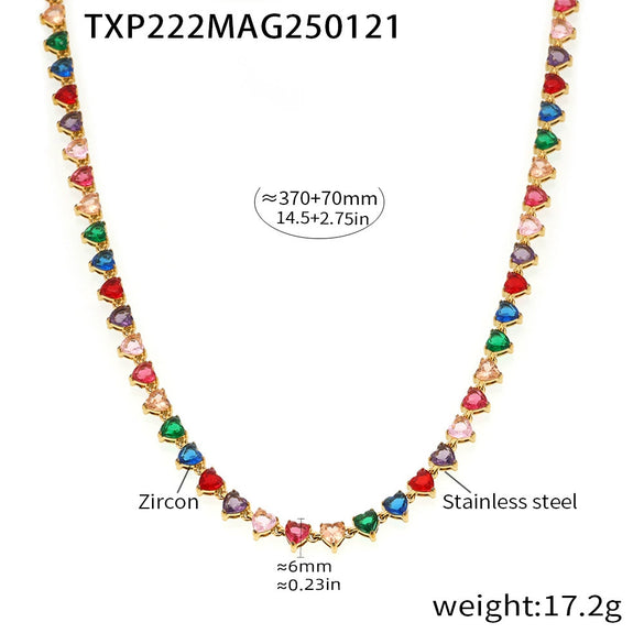 Wholesale Love Shaped 5A Zircon Inlaid Titanium Steel Clavicle Necklace And Bracelet Jewelry Suit With Electroplating For Women