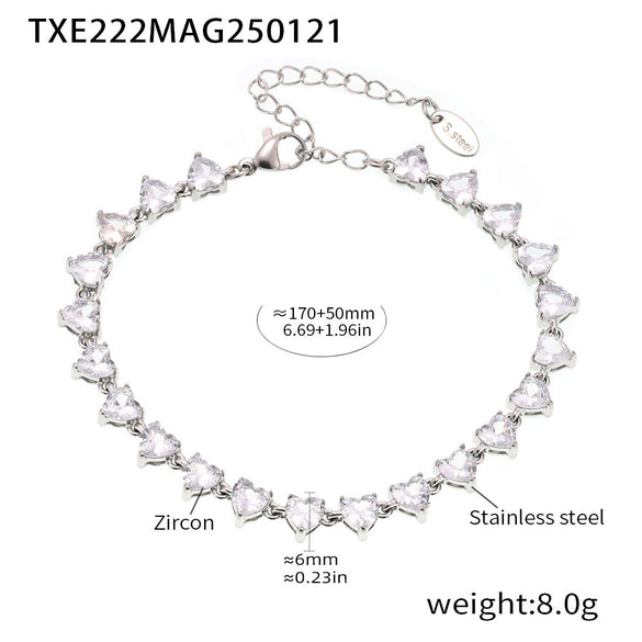 Wholesale Love Shaped 5A Zircon Inlaid Titanium Steel Clavicle Necklace And Bracelet Jewelry Suit With Electroplating For Women