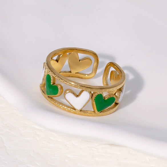 Wholesale Love Shaped Drop Oil Opening Finger Ring In Stainless Steel With Electroplating For Women Simple And Cute
