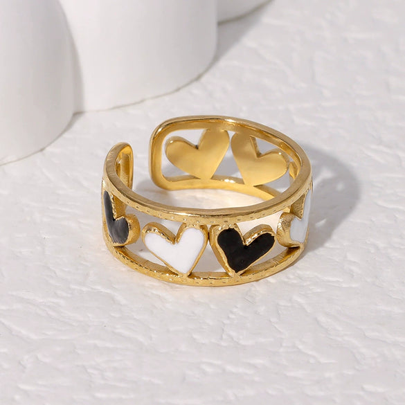 Wholesale Love Shaped Drop Oil Opening Finger Ring In Stainless Steel With Electroplating For Women Simple And Cute