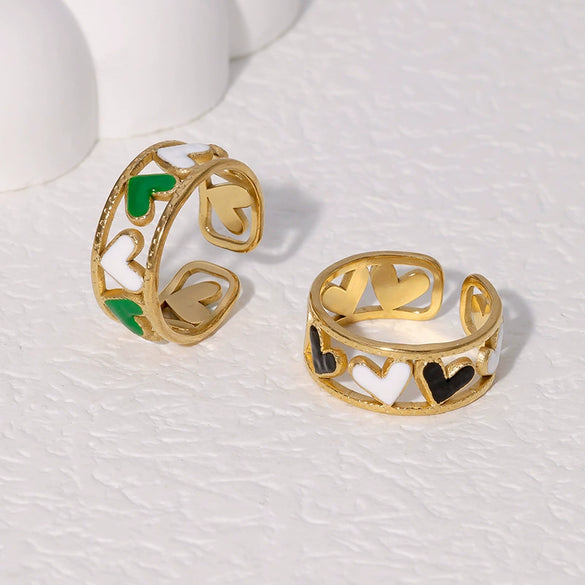 Wholesale Love Shaped Drop Oil Opening Finger Ring In Stainless Steel With Electroplating For Women Simple And Cute