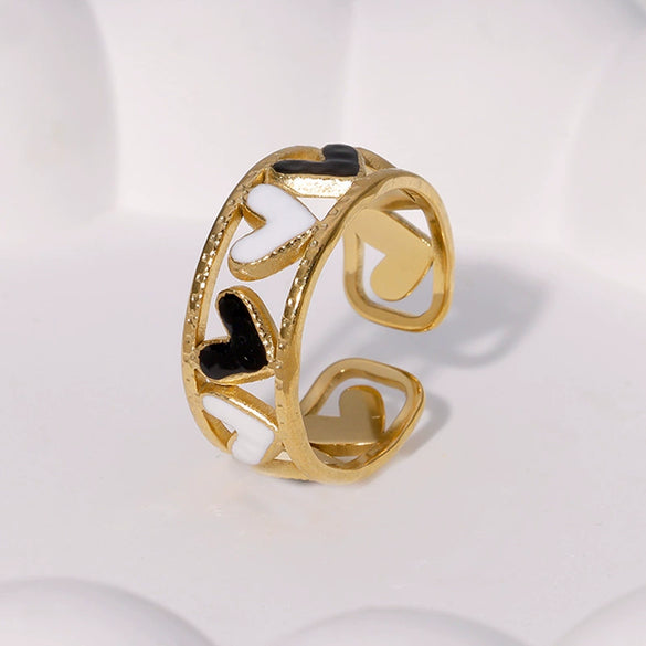 Wholesale Love Shaped Drop Oil Opening Finger Ring In Stainless Steel With Electroplating For Women Simple And Cute