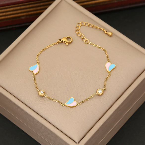 Wholesale Love Stainless Steel Women's Bracelet With Butterfly Gesture And Heart Shape Pattern Electroplated