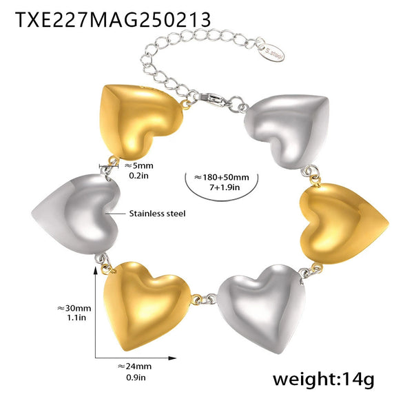 Wholesale Love Stitching Chain Necklace And Bracelet Suit Light Luxury Stainless Steel Electroplated Jewelry For Women