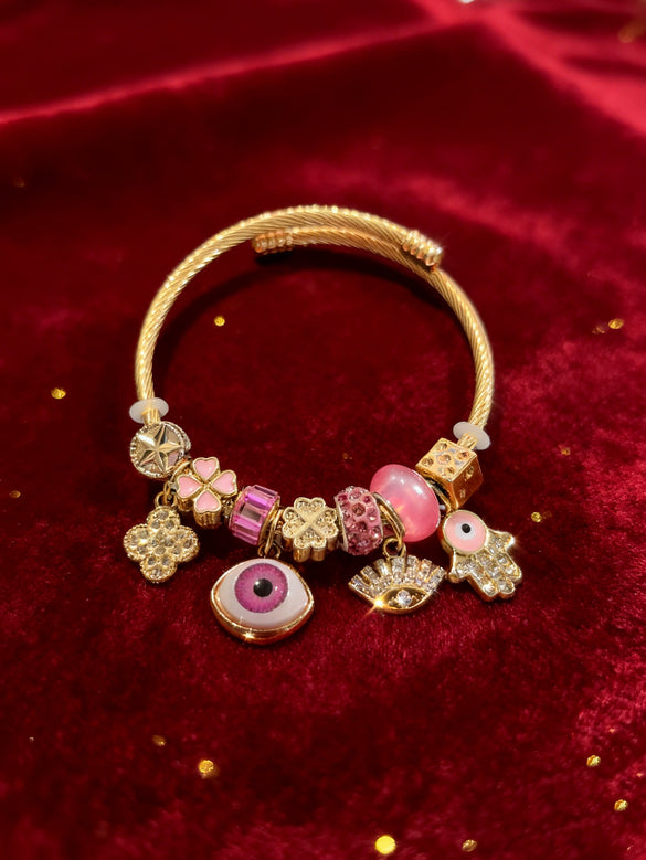 Wholesale Lovely Animal Style Stainless Steel Electroplated Beaded Bracelet With Multielement Oil Drop Rhinestone Jewelry Accessories