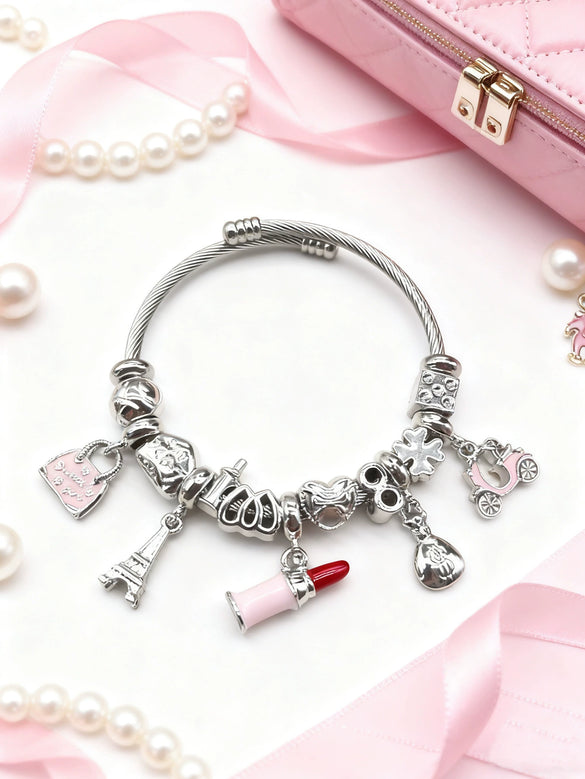 Wholesale Lovely Animal Style Stainless Steel Electroplated Beaded Bracelet With Multielement Oil Drop Rhinestone Jewelry Accessories